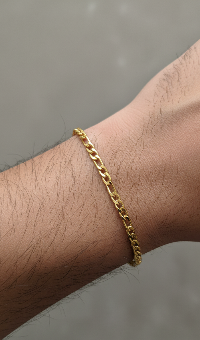 Antitarnish Unisex Figaro Chain Bracelet 18K Gold Plated