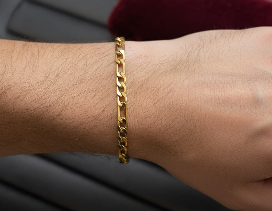 Antitarnish Unisex Figaro Chain Bracelet 18K Gold Plated
