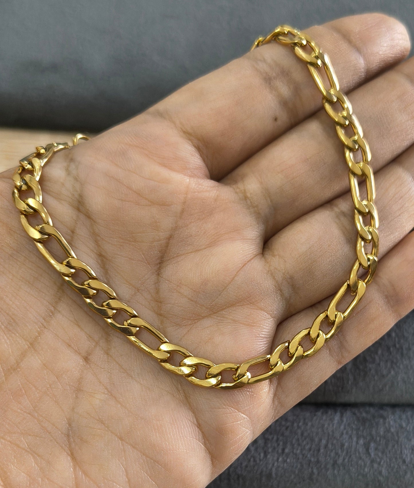 Antitarnish Unisex Figaro Chain Bracelet 18K Gold Plated