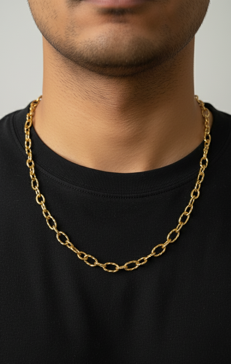 Antitarnish Unisex Heavy Twisted Rolo Chain 18K Gold Plated
