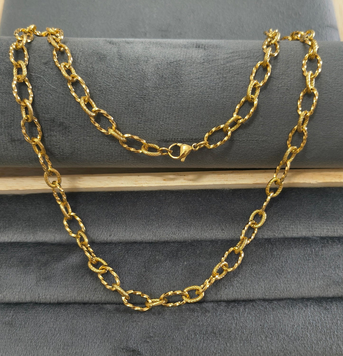Antitarnish Unisex Heavy Twisted Rolo Chain 18K Gold Plated