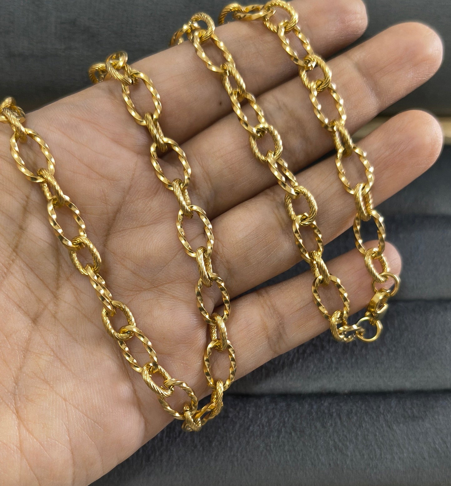 Antitarnish Unisex Heavy Twisted Rolo Chain 18K Gold Plated