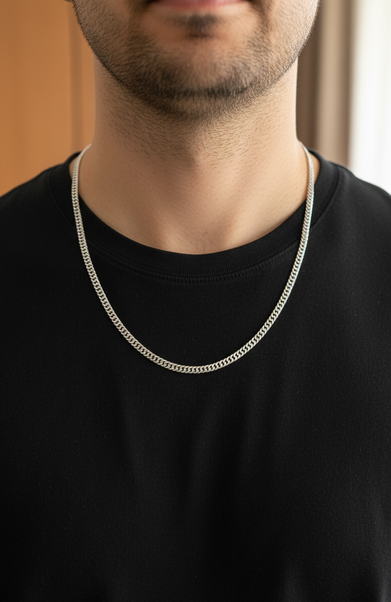 Antitarnish Unisex Stylish Curb Chain Silver Plated