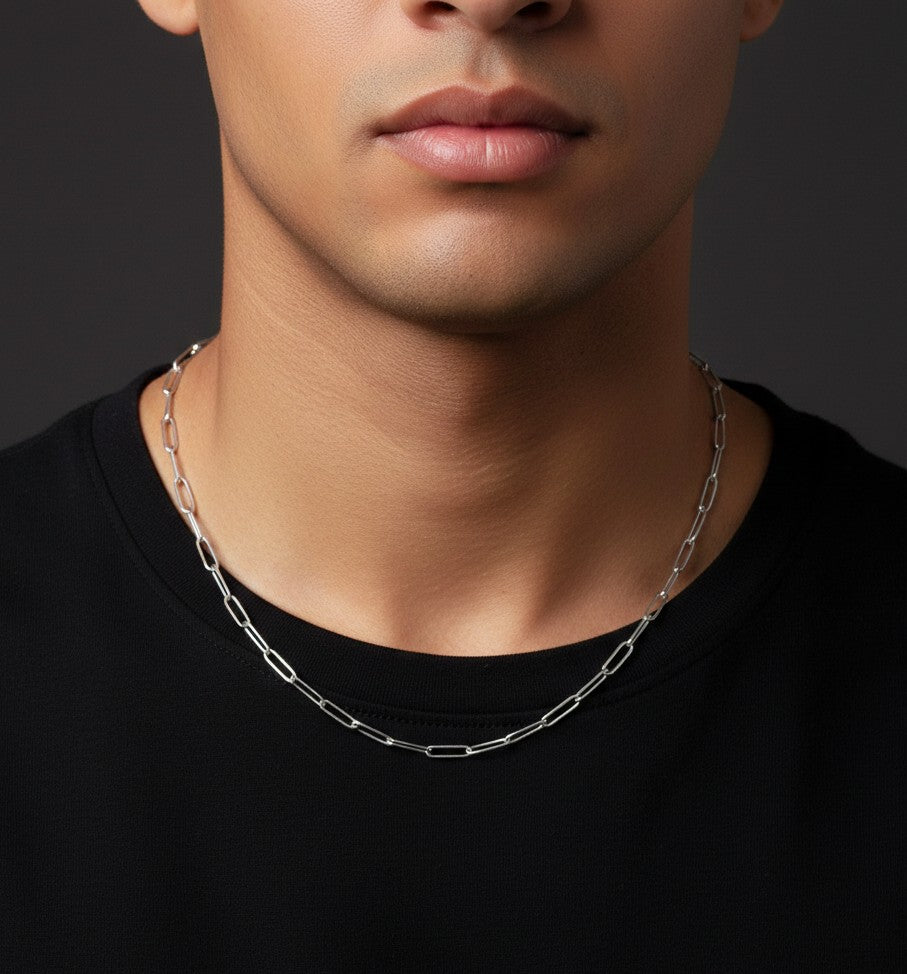 Antitarnish Unisex Stylish Paperclip Chain Silver Plated