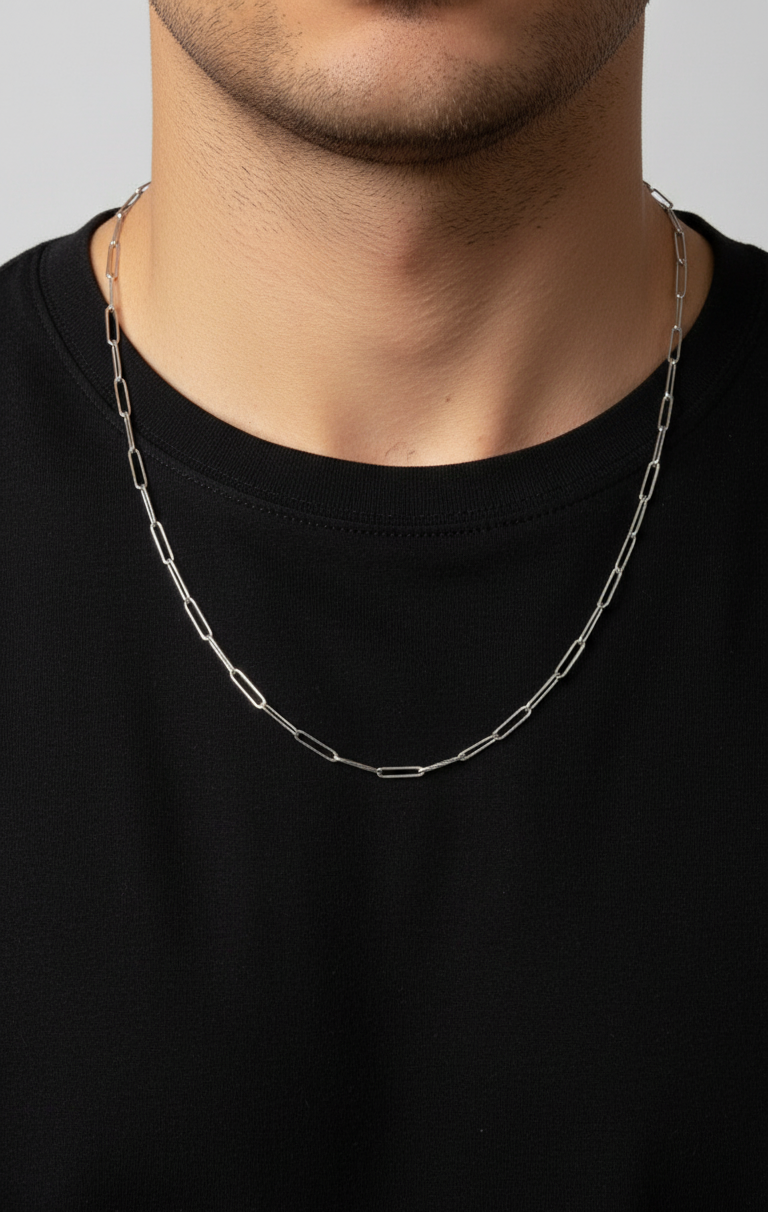 Antitarnish Unisex Stylish Paperclip Chain Silver Plated