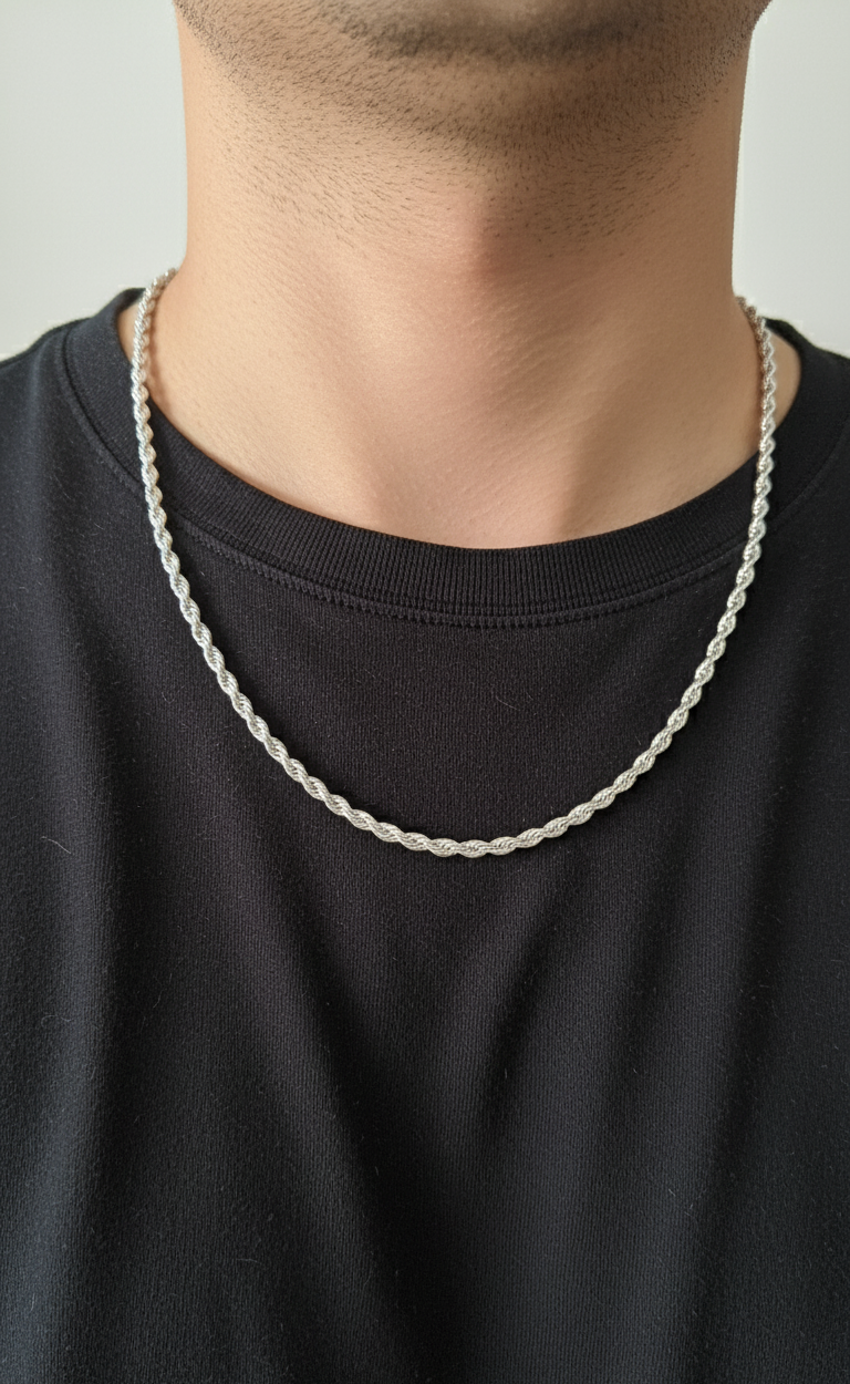 Antitarnish Unisex Stylish Twisted Rope Chain Silver Plated