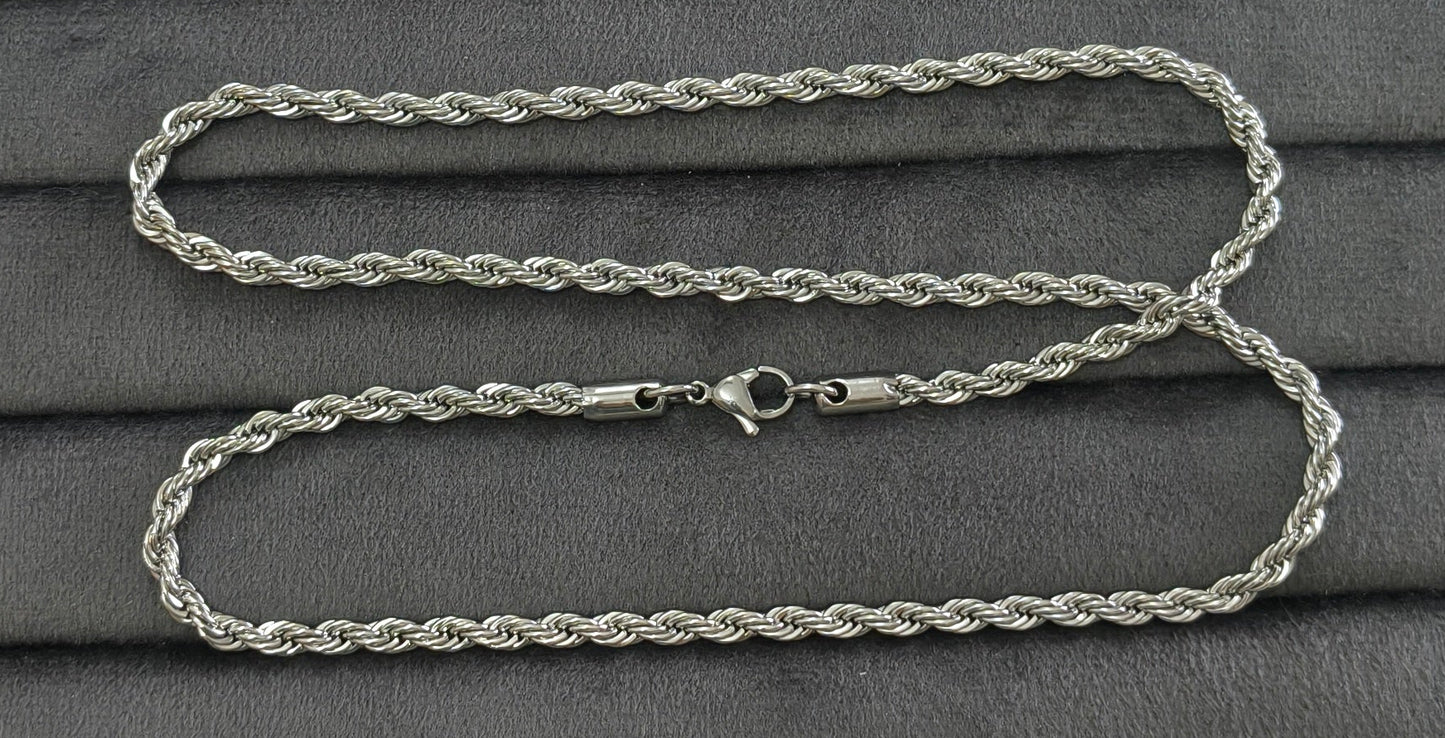 Antitarnish Unisex Stylish Twisted Rope Chain Silver Plated