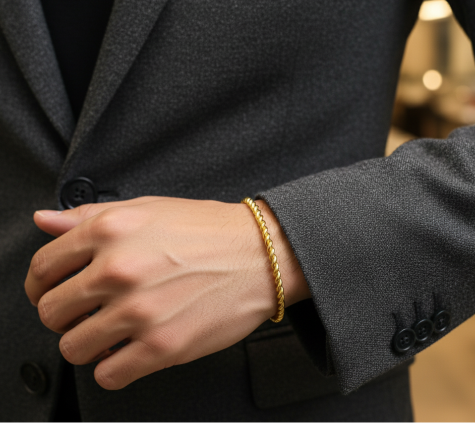 Antitarnish Unisex Twisted Design Kada Bangle 18K Gold Plated