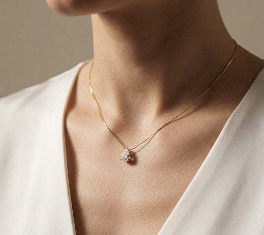 Antitarnish Waterdrop Solitaire Pendant Necklace 18K Gold Plated