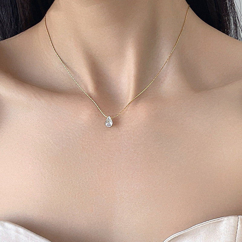 Antitarnish Waterdrop Solitaire Pendant Necklace 18K Gold Plated