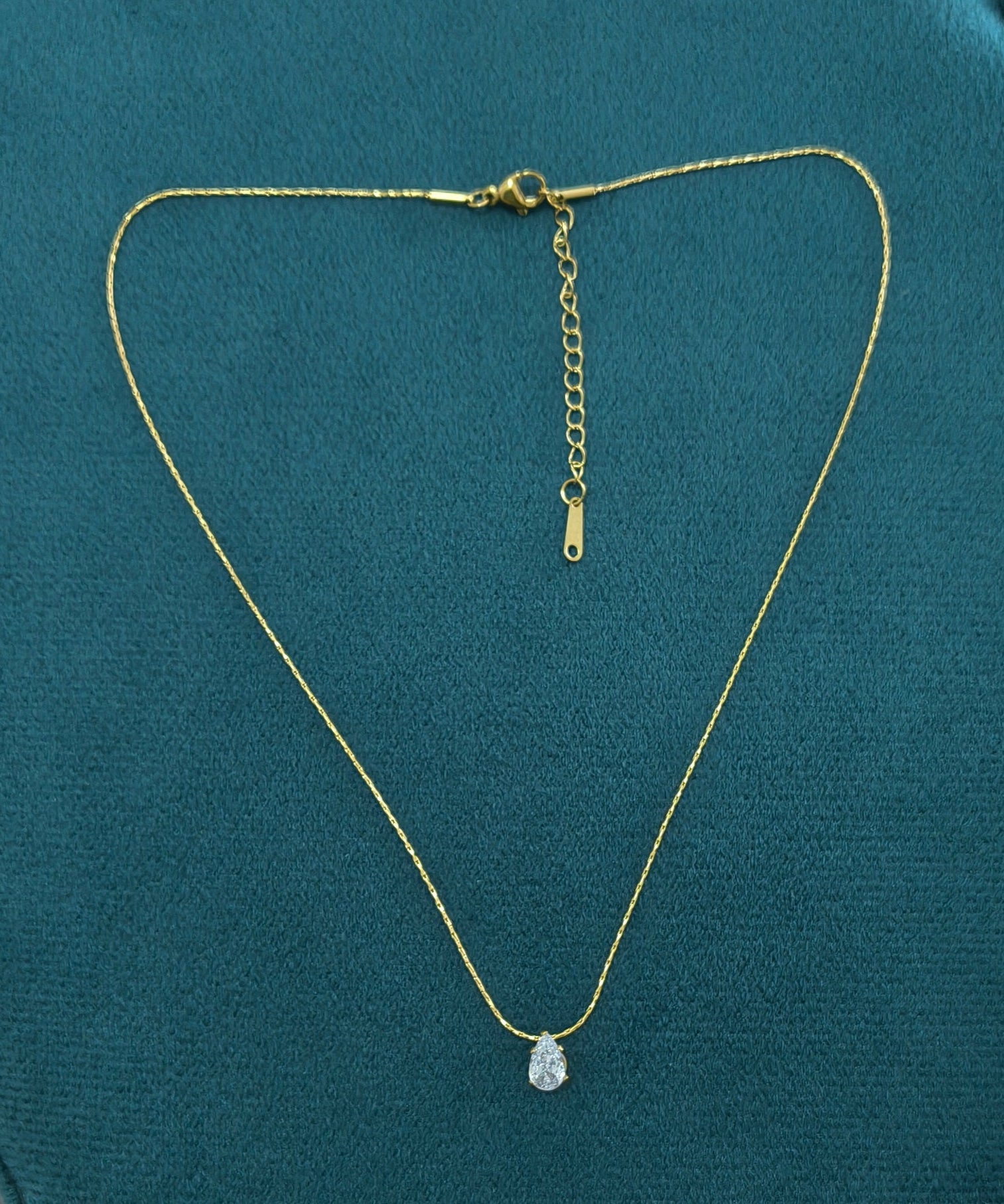 Antitarnish Waterdrop Solitaire Pendant Necklace 18K Gold Plated