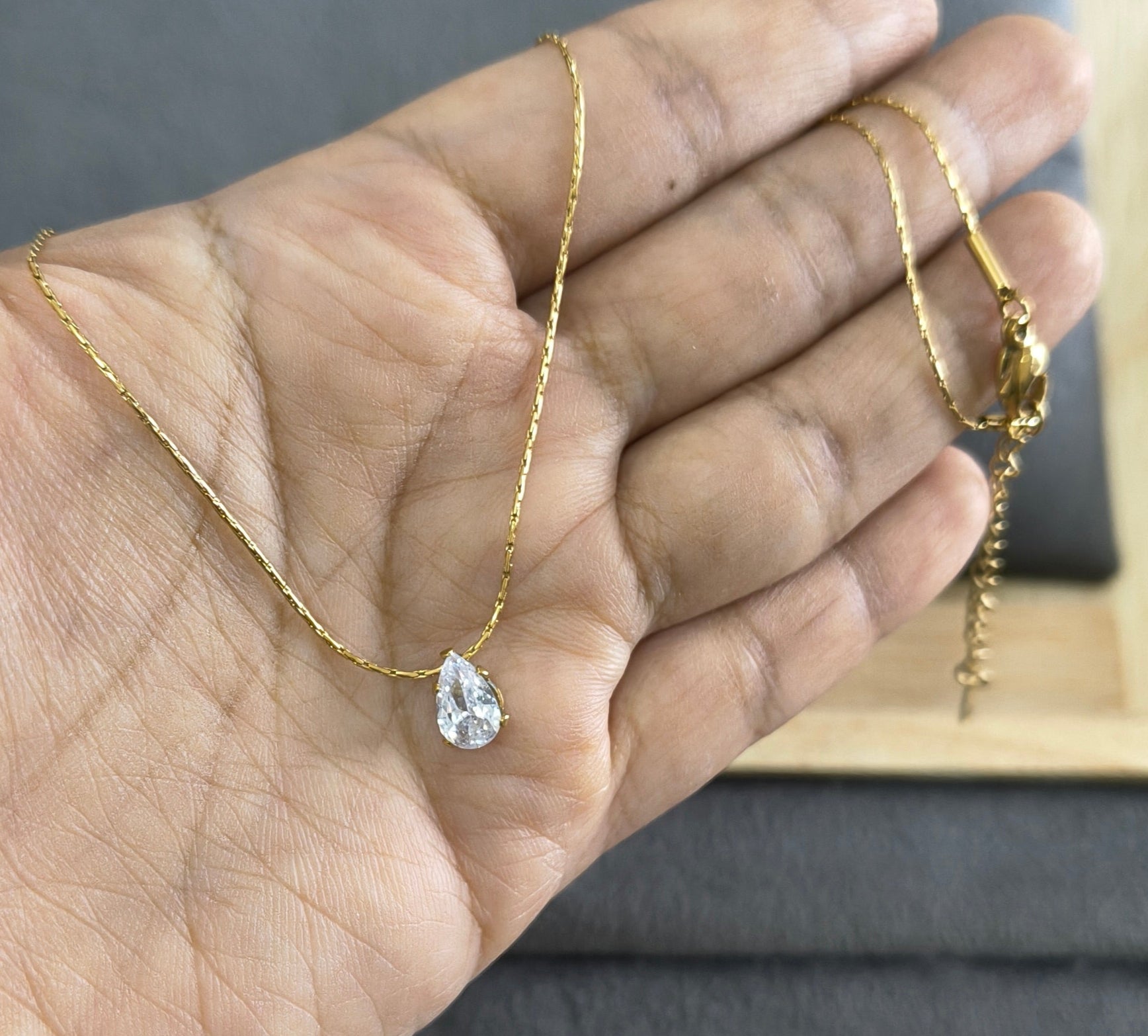 Antitarnish Waterdrop Solitaire Pendant Necklace 18K Gold Plated