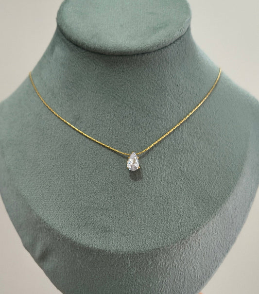 Antitarnish Waterdrop Solitaire Pendant Necklace 18K Gold Plated