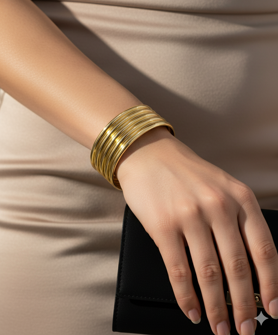 Antitarnish Wavy Open Cuff Bracelet 18K Gold Plated