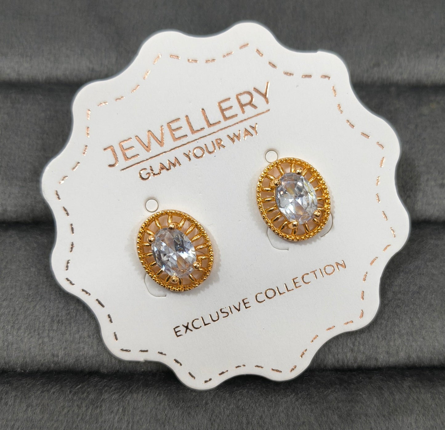Antitarnish White Oval Zircon Studs Rosegold Earrings