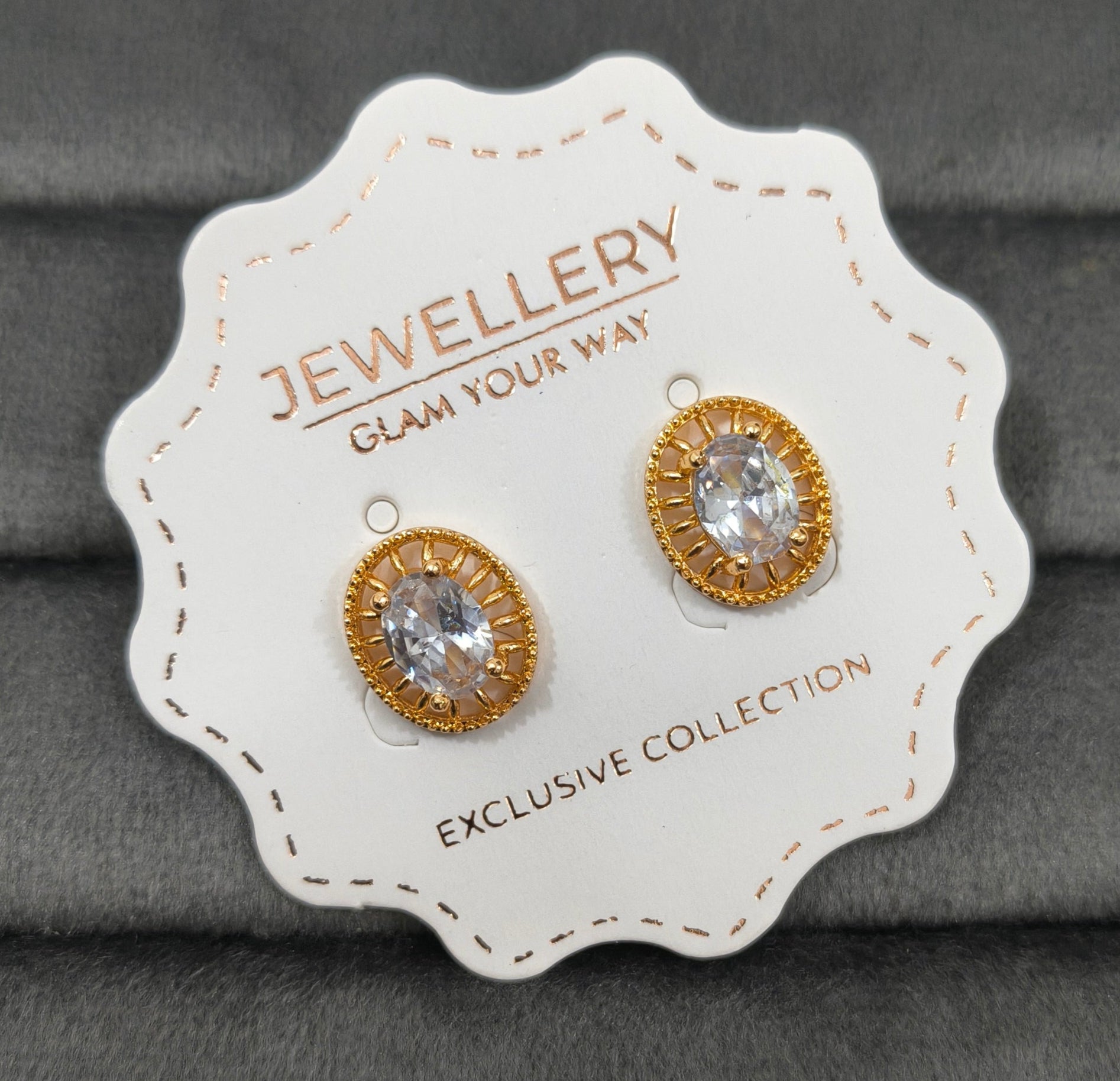 Antitarnish White Oval Zircon Studs Rosegold Earrings