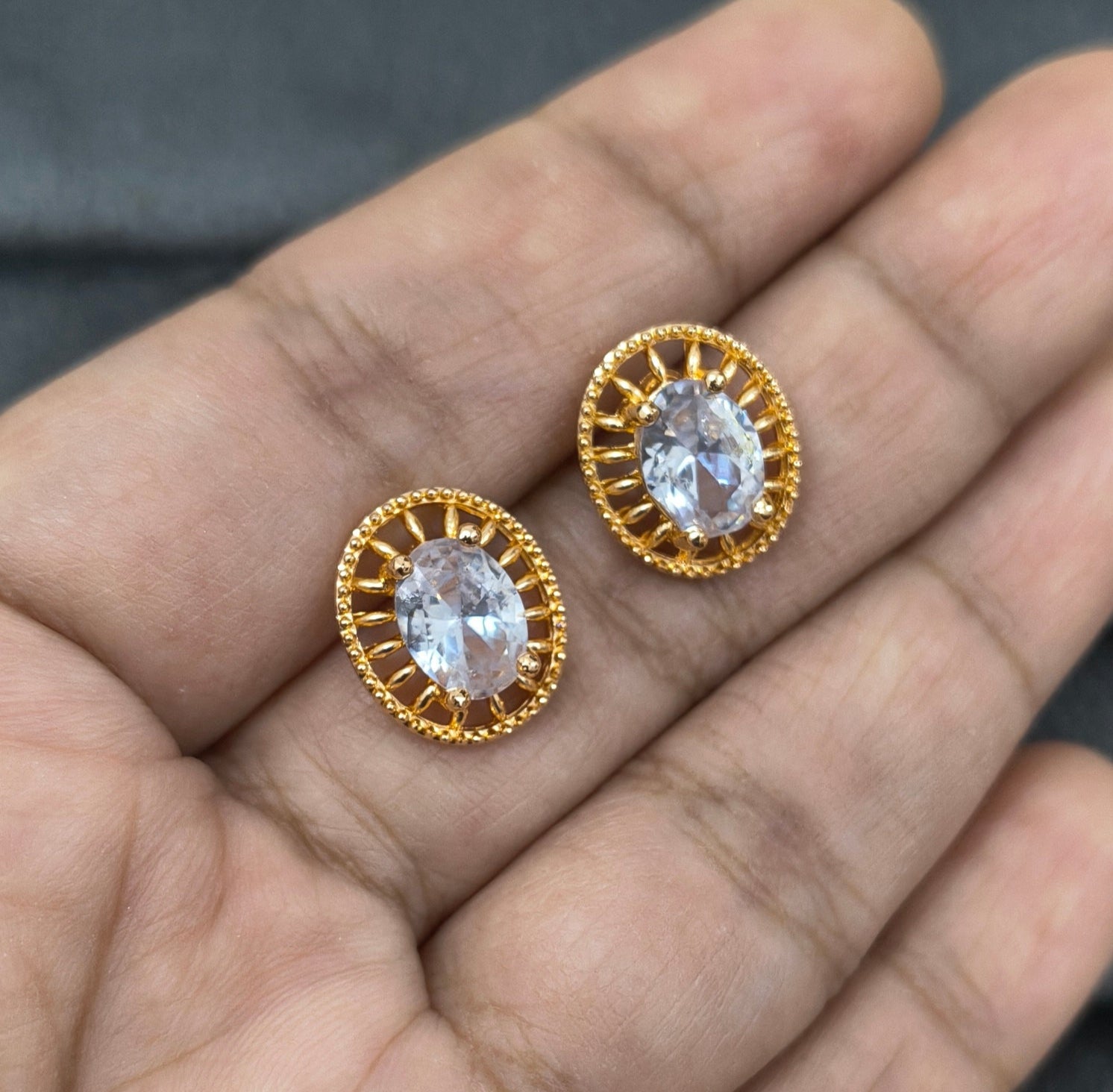 Antitarnish White Oval Zircon Studs Rosegold Earrings