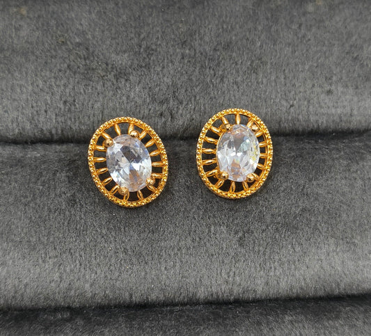Antitarnish White Oval Zircon Studs Rosegold Earrings