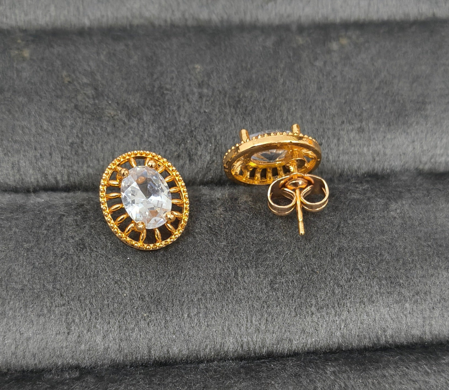 Antitarnish White Oval Zircon Studs Rosegold Earrings