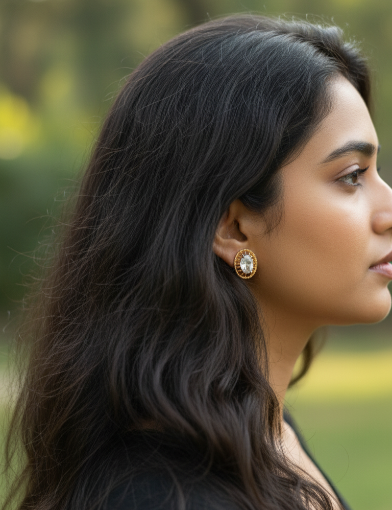 Antitarnish White Oval Zircon Studs Rosegold Earrings