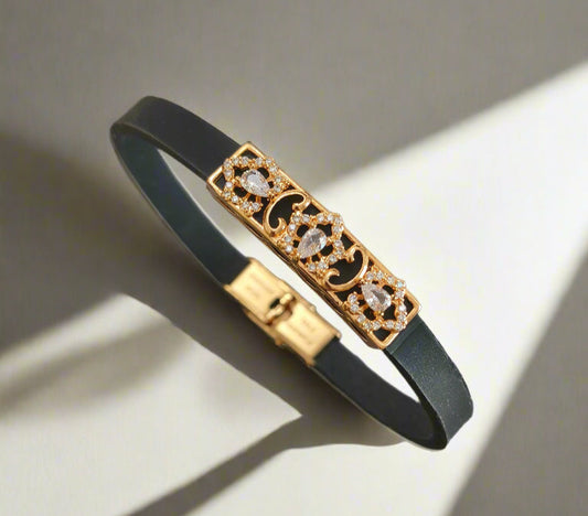 Antitarnish Zircon Studded Unisex Silicon Bracelet 18K Gold Plated