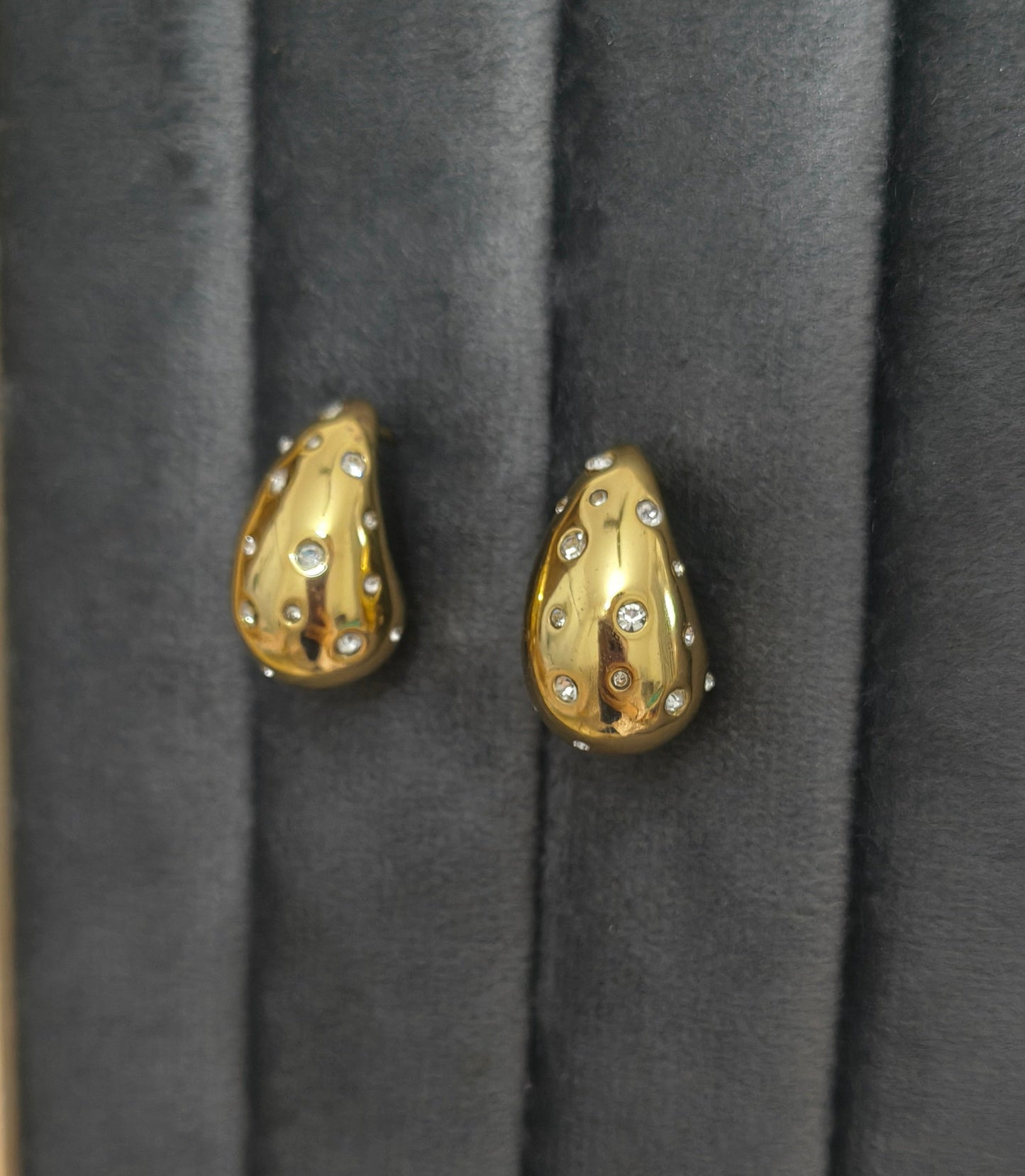 Big Drop Shaped Diamond Studded Studs 18K Gold Plated