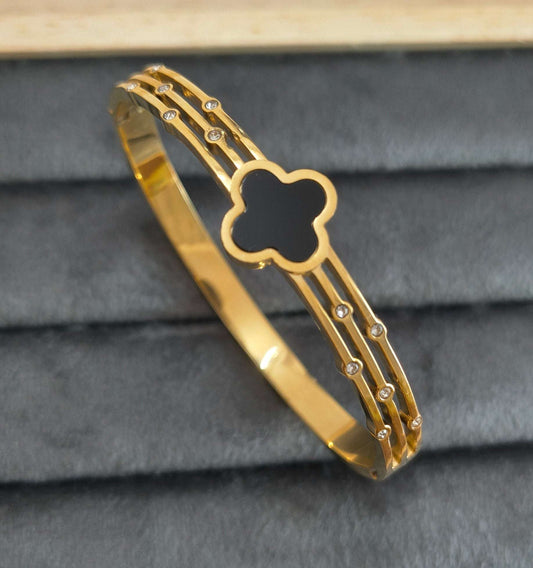 Black Clover Diamond Studded Bracelet 18K Gold Plated