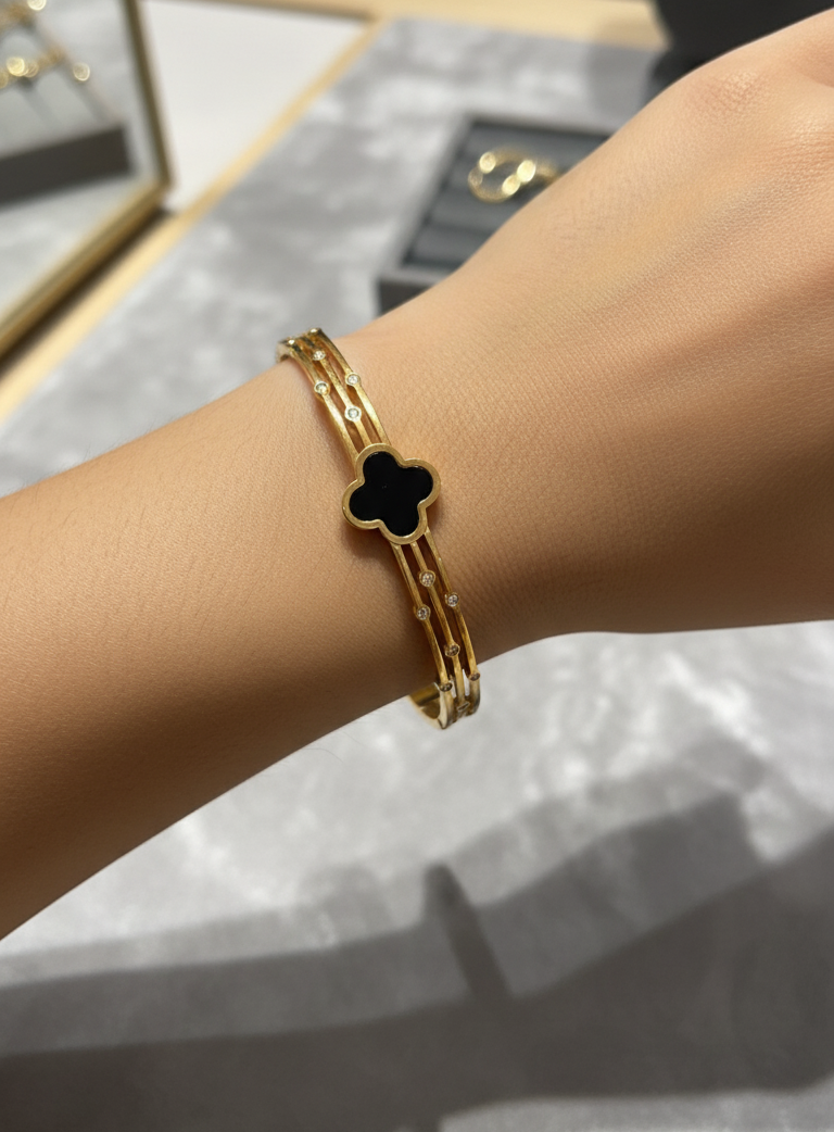 Black Clover Diamond Studded Bracelet 18K Gold Plated