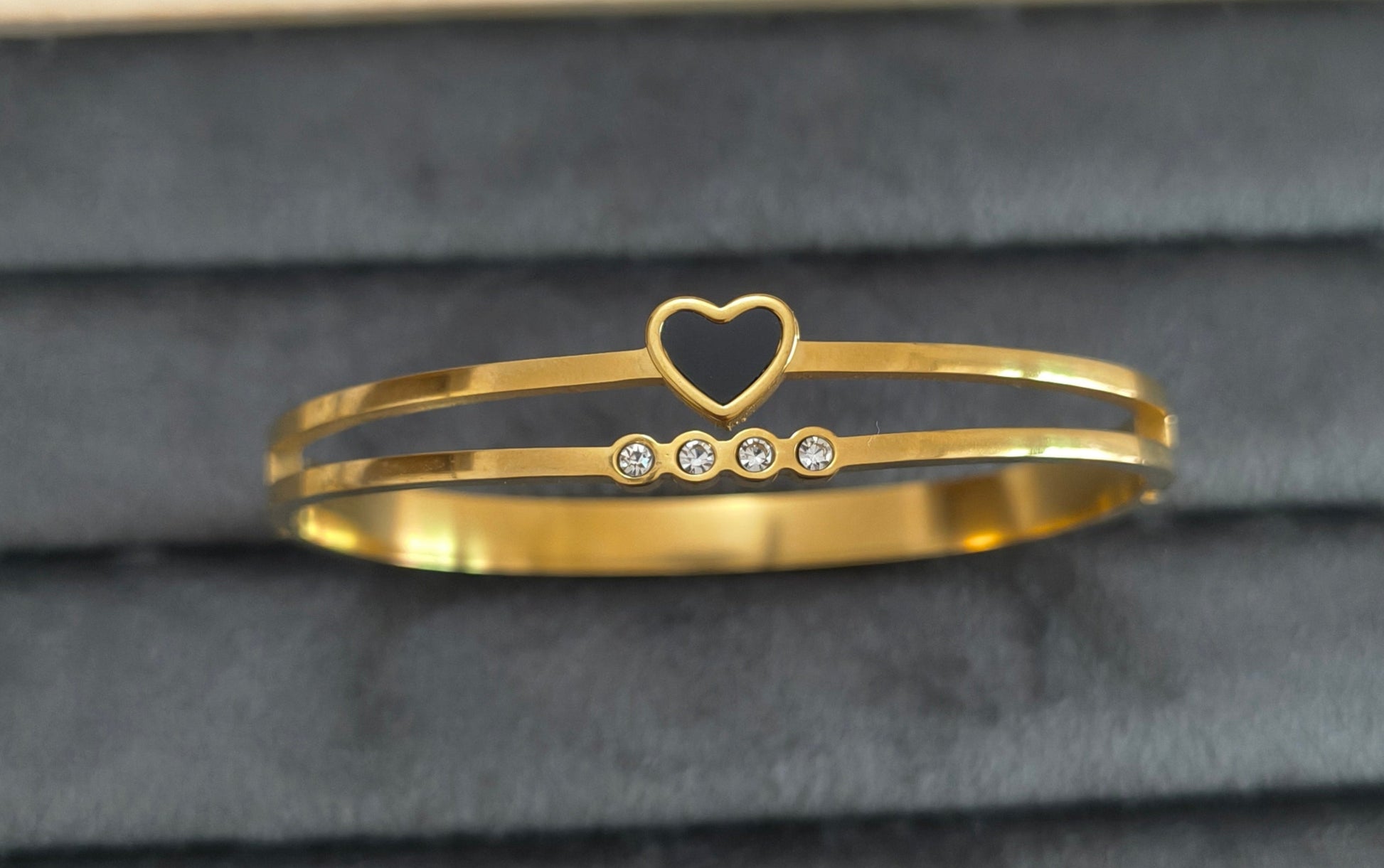 Black Heart And Stone Studded Classic 18K Gold Plated Bracelet