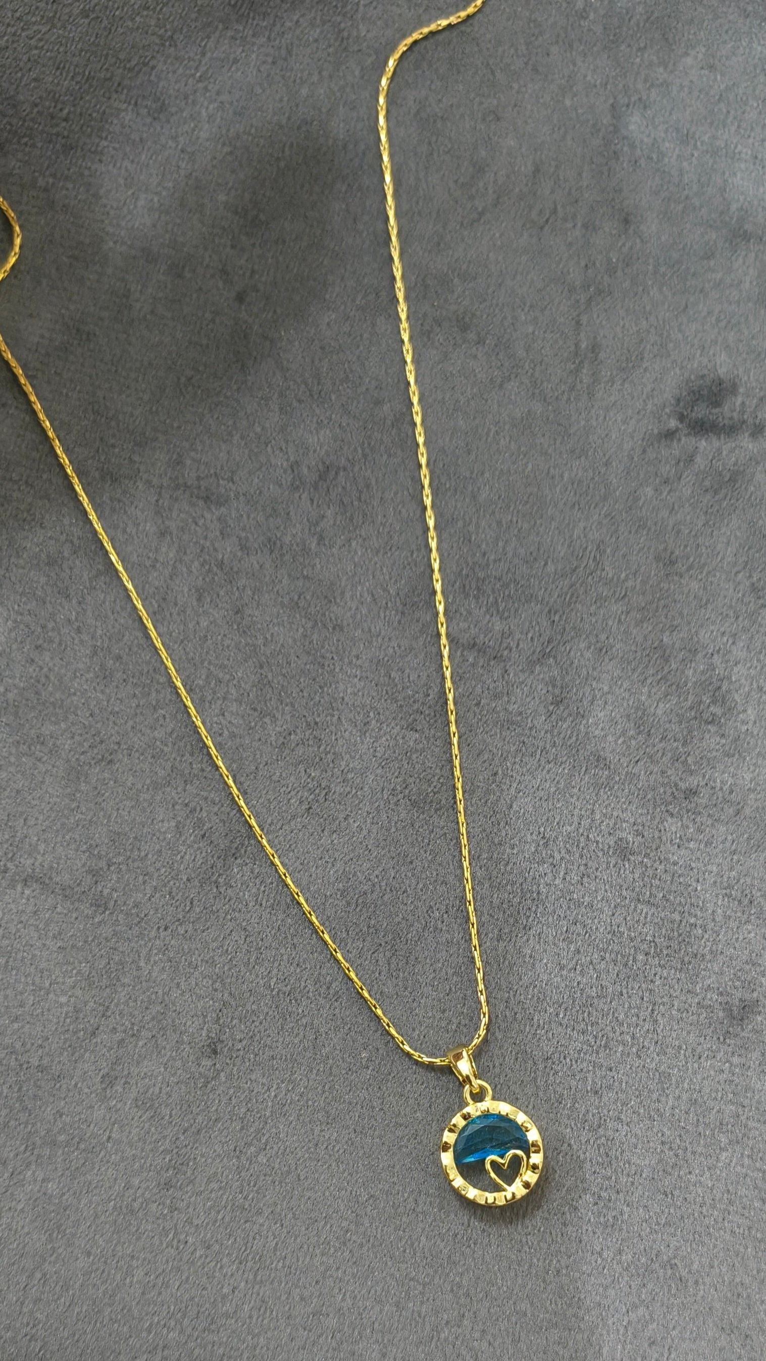 Blue Water Heart Pendant Necklace 18K Gold Plated