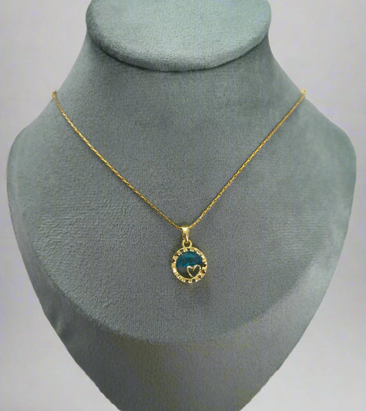 Blue Water Heart Pendant Necklace 18K Gold Plated