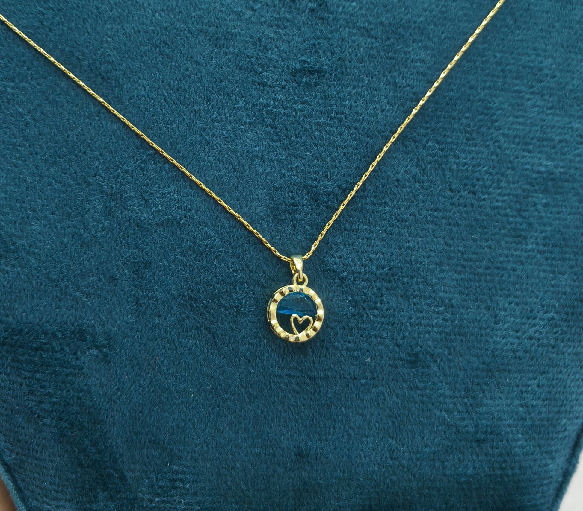 Blue Water Heart Pendant Necklace 18K Gold Plated