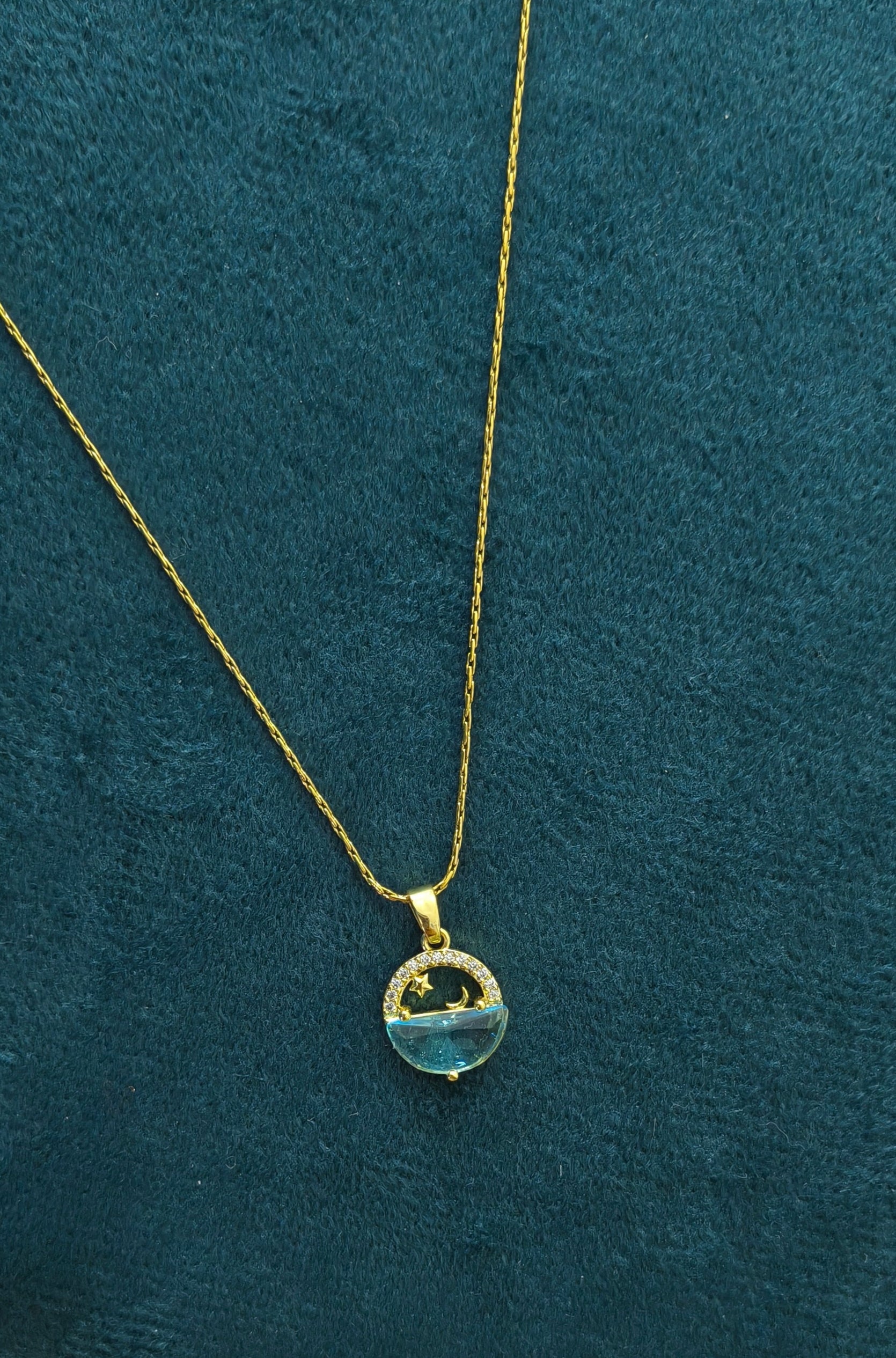 Blue Water Moon Stars Pendent Necklace 18K Gold Plated