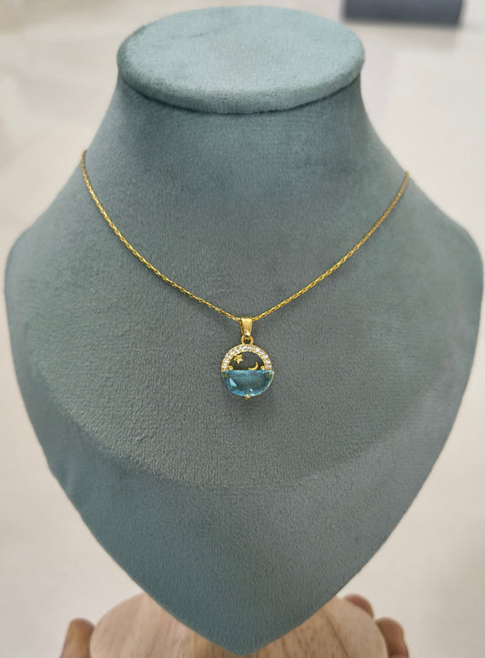 Blue Water Moon Stars Pendent Necklace 18K Gold Plated
