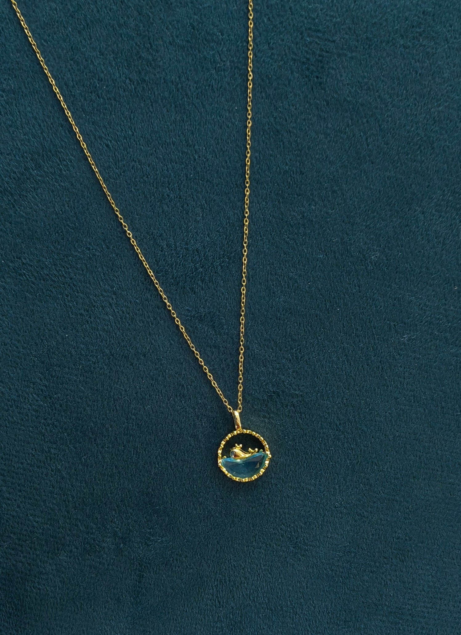 Blue Water and Whale Pendant Necklace 18K Gold Plated