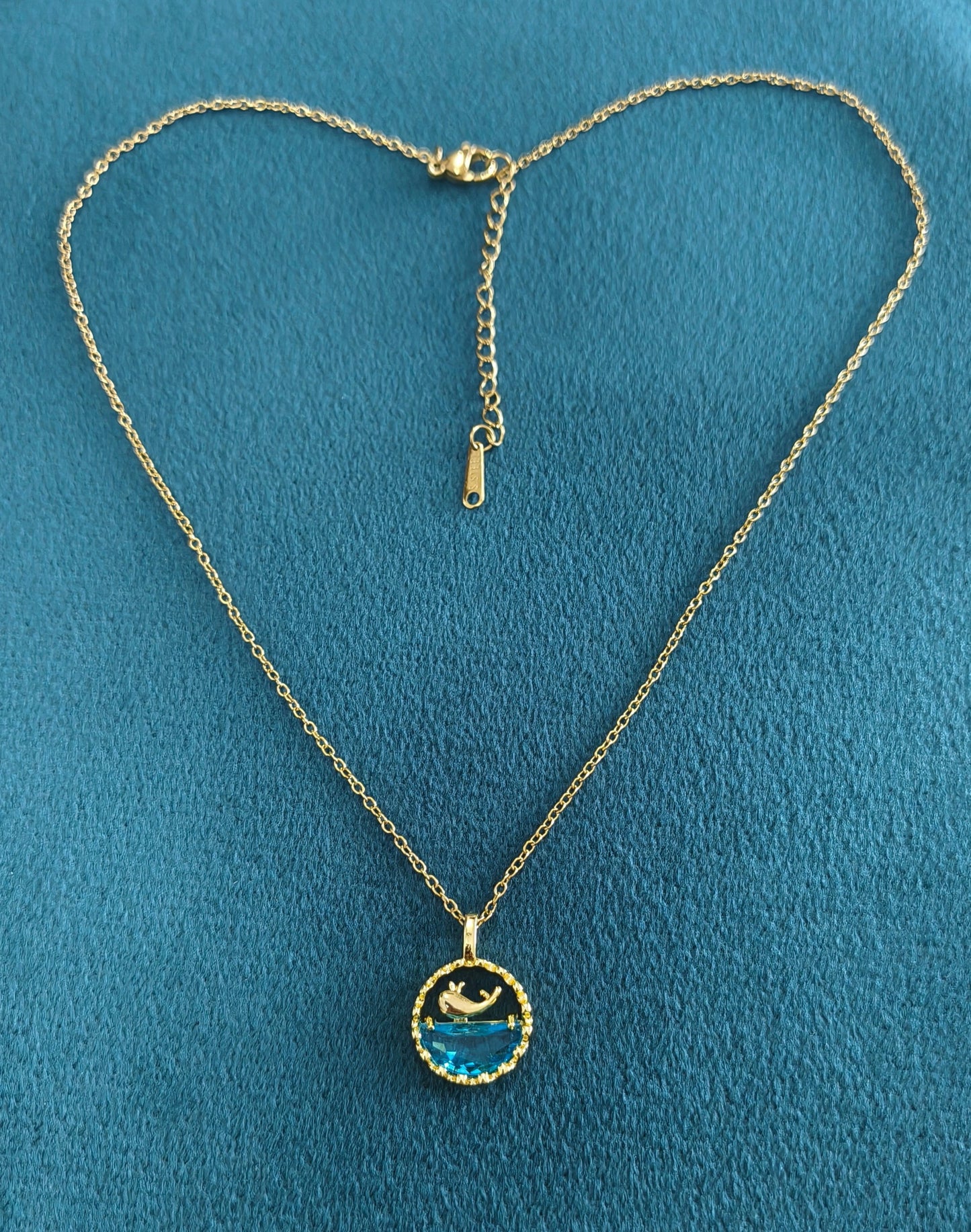 Blue Water and Whale Pendant Necklace 18K Gold Plated