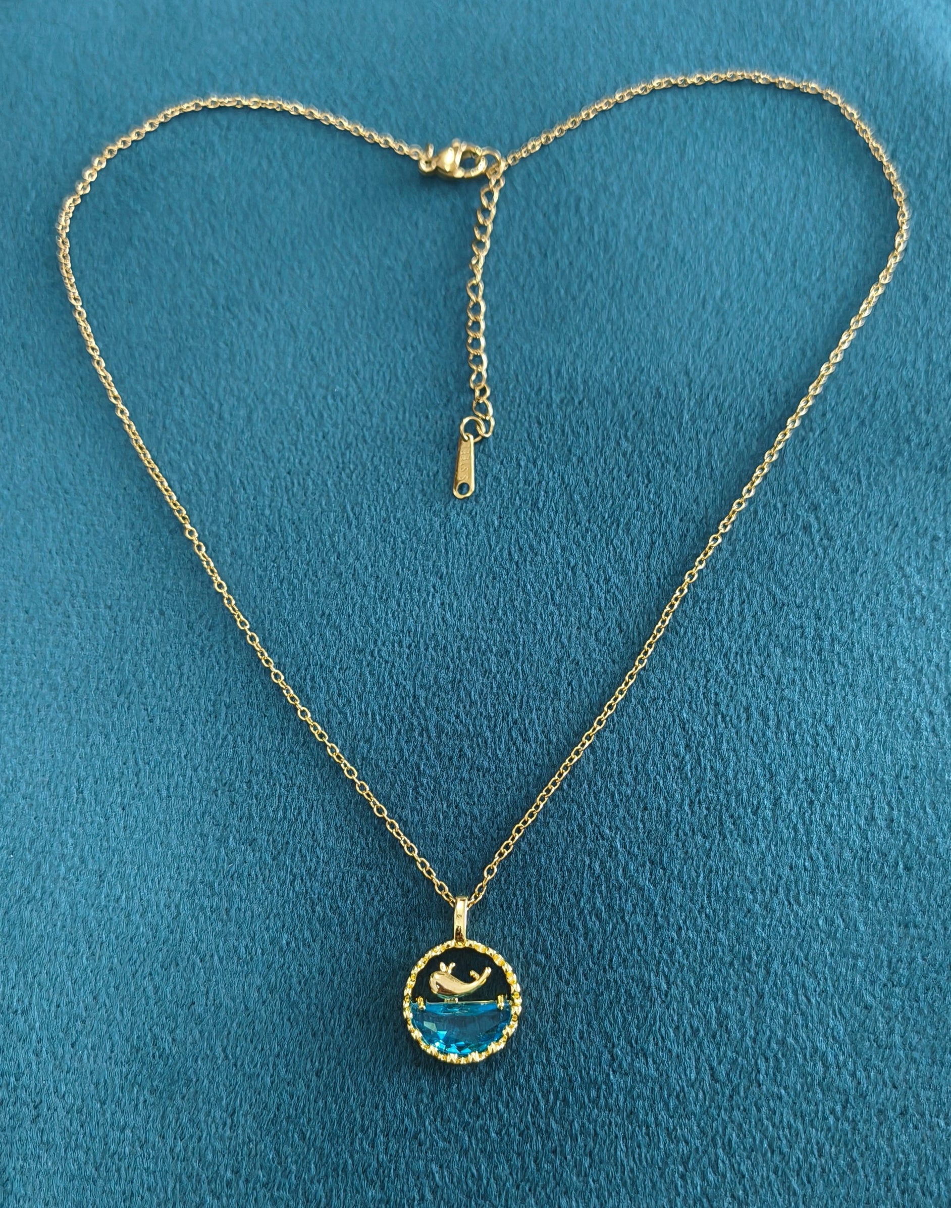 Blue Water and Whale Pendant Necklace 18K Gold Plated