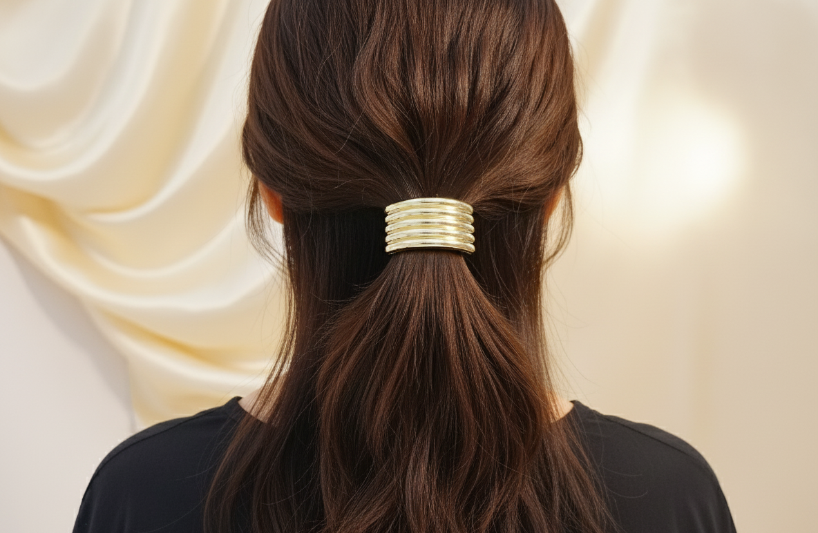 Brass Golden Half Cuff Five Lines Hair Band 18K Gold Plated