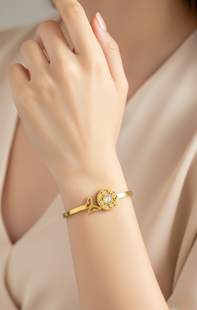 Butterfly Design Stone Studded Classic 18K Gold Plated Bracelet