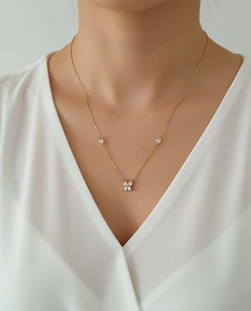 Butterfly Diamond Studded Necklace 18k Gold Plated