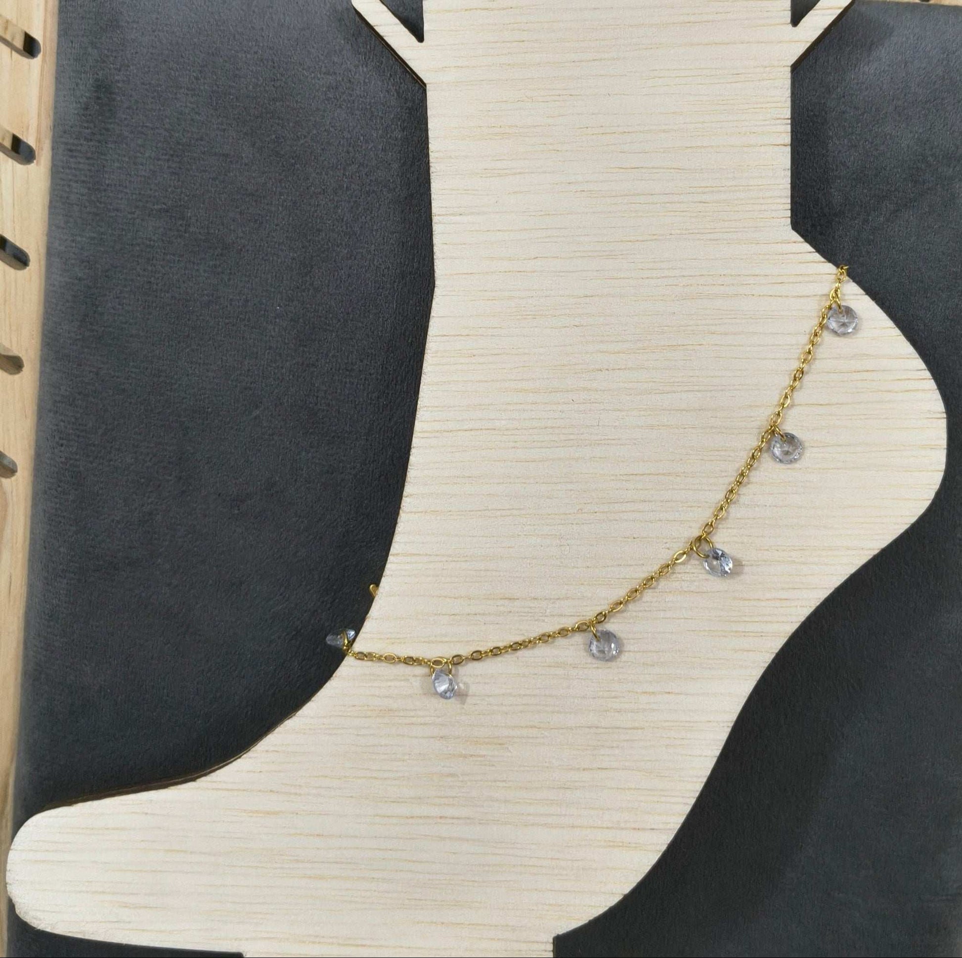 Charming Round Diamond Studded Anklet 18K Gold Plated