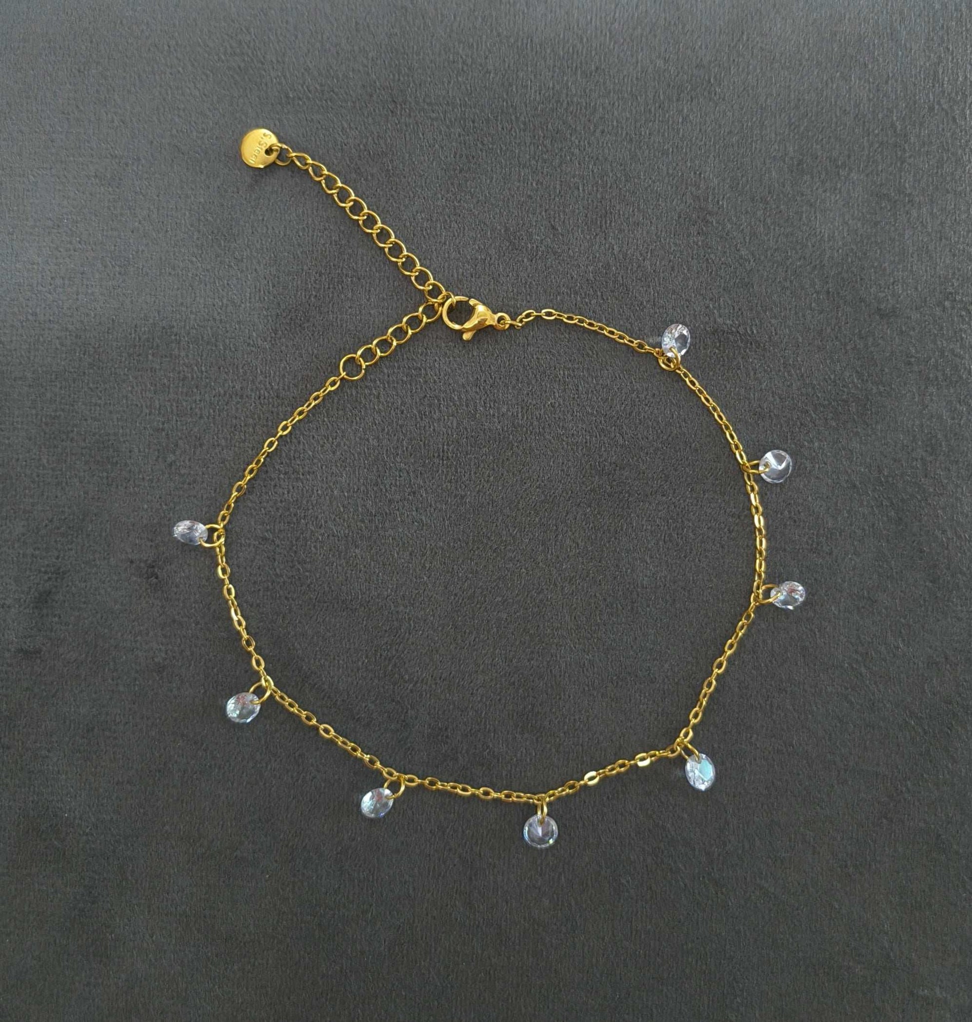 Charming Round Diamond Studded Anklet 18K Gold Plated