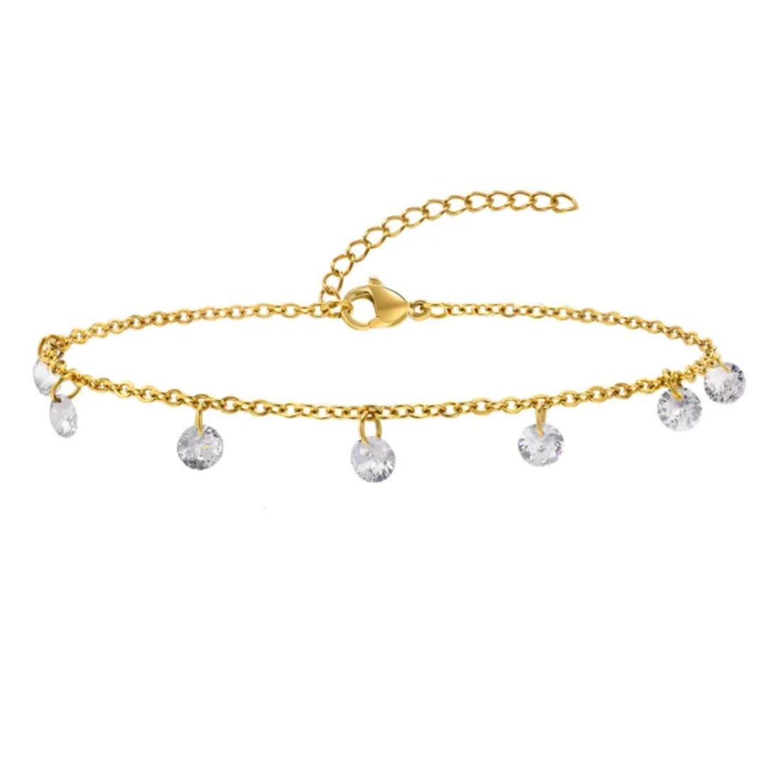 Charming Round Diamond Studded Anklet 18K Gold Plated