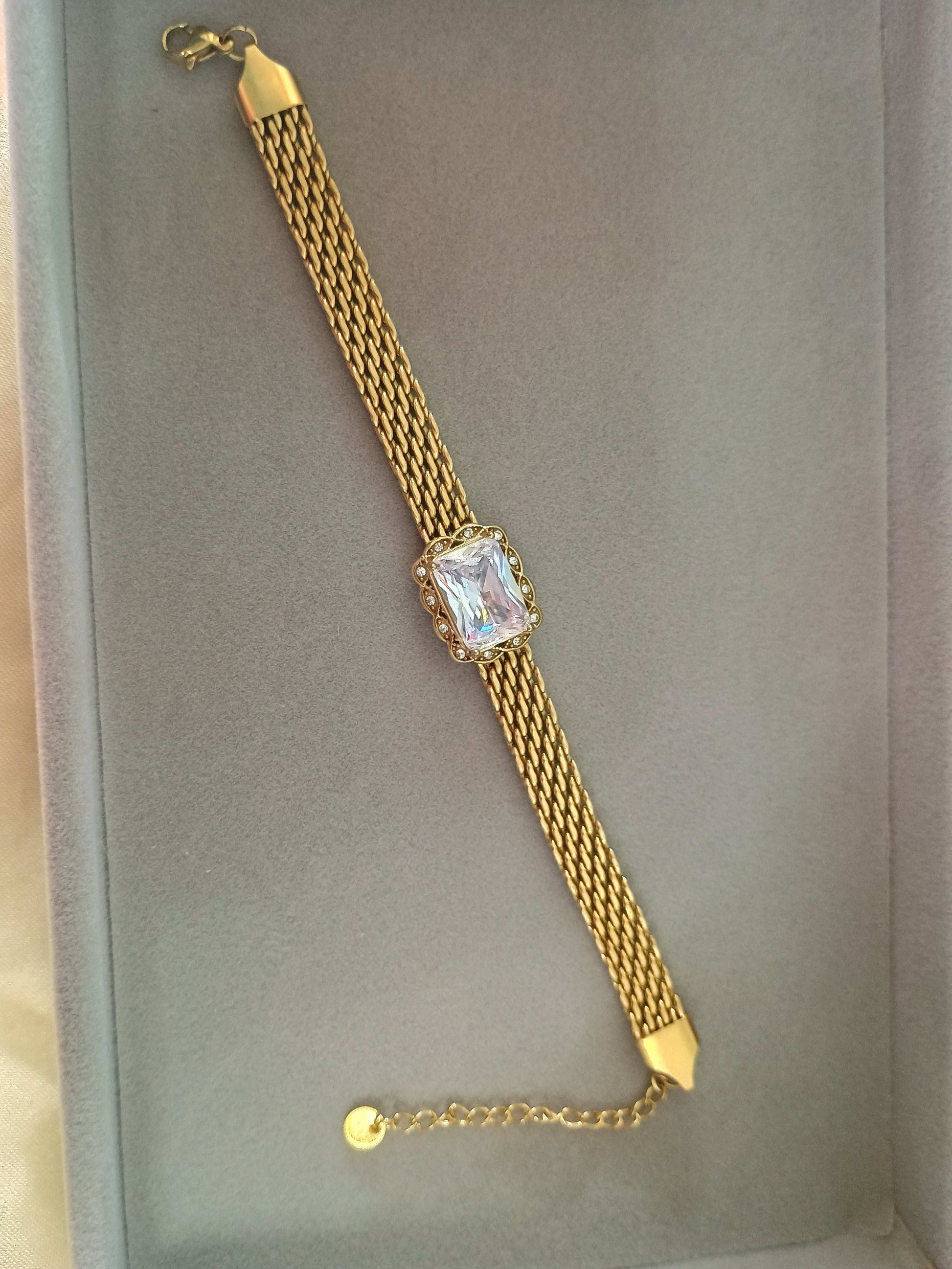 Anti tarnish Boss Girl Thick Mesh Chain Stone Studded Bold Bracelet - Urban Era Jewel