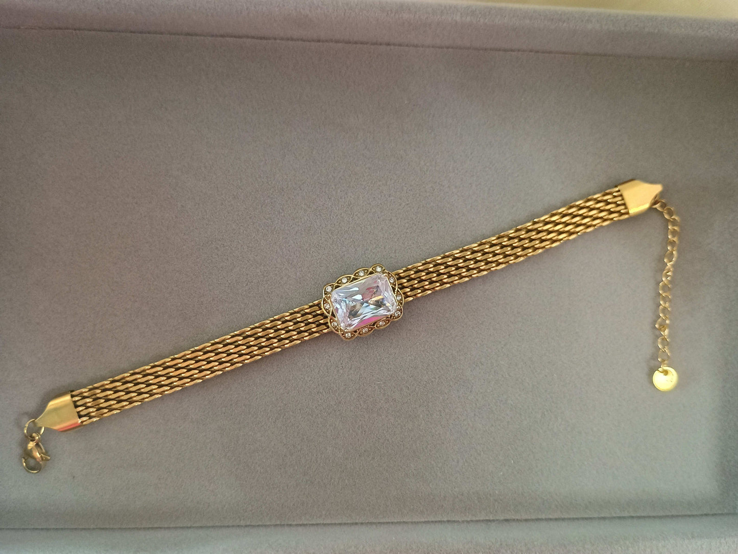 Anti tarnish Boss Girl Thick Mesh Chain Stone Studded Bold Bracelet - Urban Era Jewel