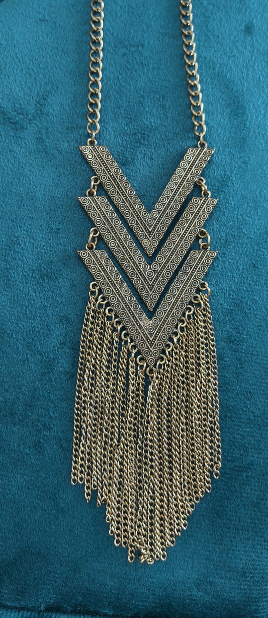 Classic Vintage Gold Toned Big Boho Necklace