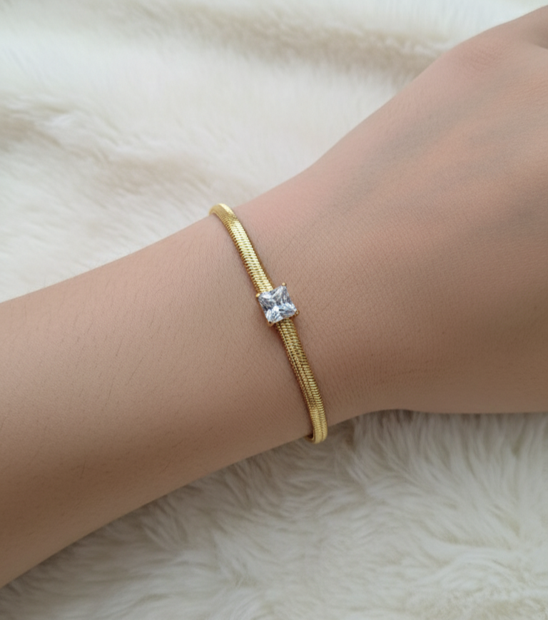 Classy Diamond Studded Snake Chain 18K Gold Plated Bracelet
