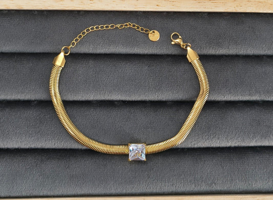 Classy Diamond Studded Snake Chain 18K Gold Plated Bracelet