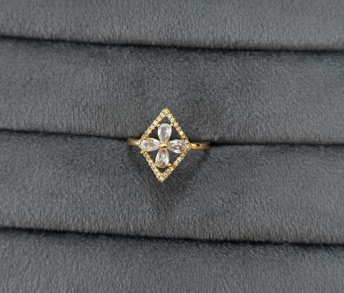 Clover Style Stone Studded Antitarnish Ring
