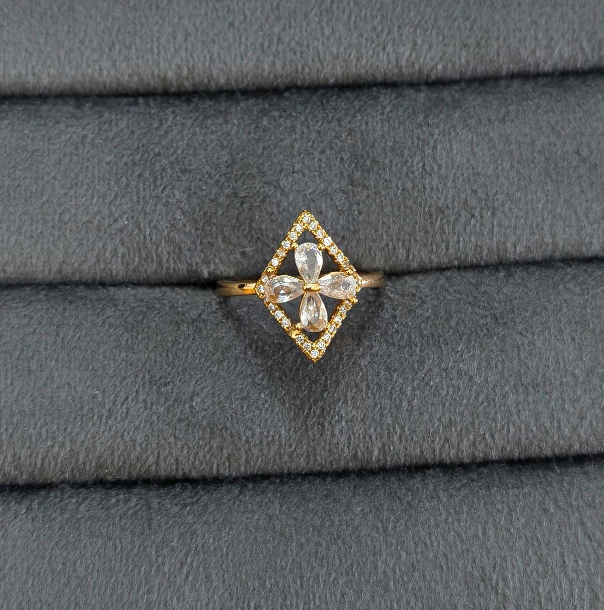 Clover Style Stone Studded Antitarnish Ring